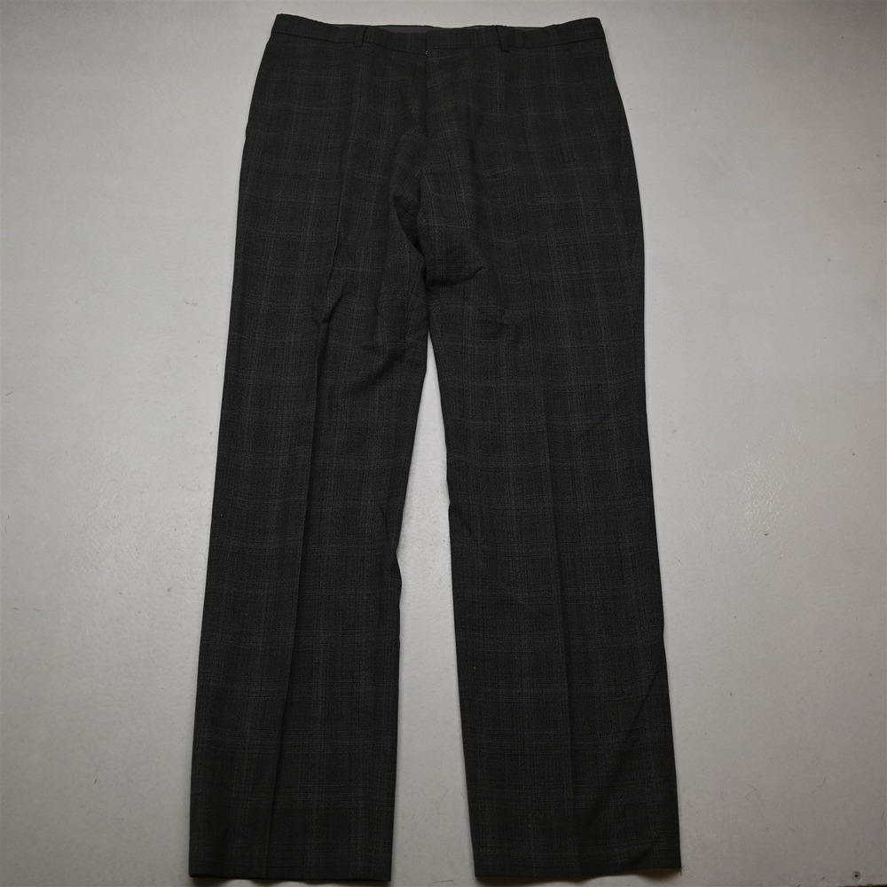 Hugo Boss 36x32 Gray Plaid 100% Wool Madisen Straight‎ Dress Mens Pants